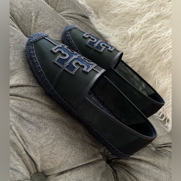 Authentic Tory Burch Ines Espadrille Mesh
Leather Silk Suede Malachite/Navy - Picture 11 of 13